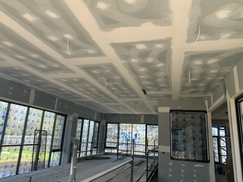 Plasterboard walls and ceiling during construction